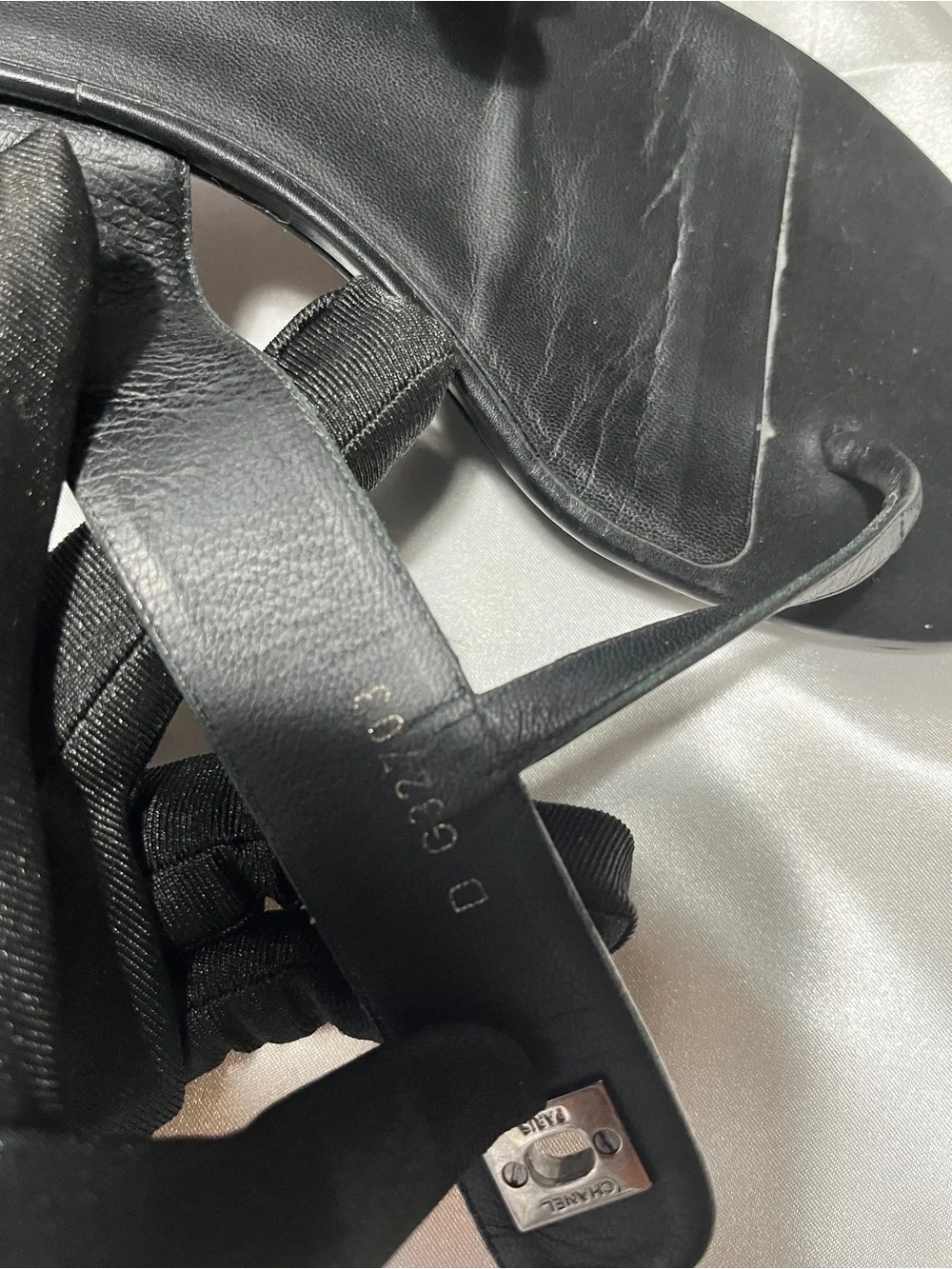 CHANEL Black Leather Thong Sandals with CC Medallion